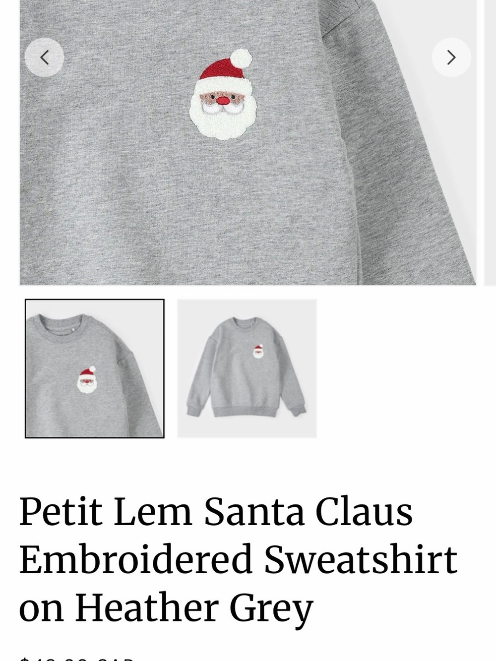 Petit Lem Heather Grey Santa Embroidered Crewneck Sweatshirt 24m